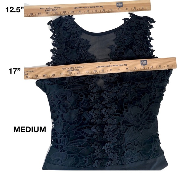 NEW Black Floral Crochet Dressy Bodysuit Deep-V Sheer Front & Back Size S & M - Picture 14 of 15